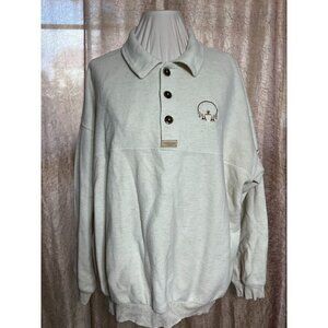 Straight Down Men's Button-Up Pullover Sweater XL Beige Cotton/Polyester Embroid